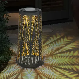 ETC Shop Solarlampe Tisch aussen Solarlicht Tisch für Außen Solar Laterne Balkon schwarz, Säule mit Lichteffekt, goldenes Innere,1x LED warmweiß, H 24,5 cm