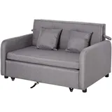 Homcom Schlafsofa, Schlafcouch mit Stauraum, Wurfkissen, Armlehne, 2er-Sofa mit Schlaffunktion, Leinenoptik, Gepolstert Couch mit Rollen für Wohnzimmer, Schlafzimmer, Grau