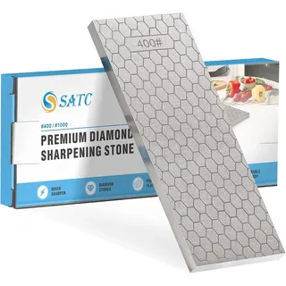 S SATC Diamant-Schleifstein mit 2 Körnungen 400/1000 – Diamantplatte zum Abziehen und Schärfen von Küchenmessern, Outdoor-Werkzeugen und Kleinteilen (198×70 mm / 7,8×2,75 Zoll)