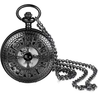 JewelryWe Taschenuhr mit Kette Herren Poker - Schwarz Vintage Totenkopf Schädel Poker Hohle Openwork Design Taschenuhr Männer Analog Quarz Kettenuhr Antik Uhr mit Halskette Geschenk für Vater Opa