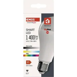 EMOS GoSmart LED-Lampe A65 ZigBee LED 14W Ersatz für 94W Helligkeit 1400 lm, RGB kompatibel mit Tuya/EMOS GoSmart-App, Sprach-Assistant, E27 - dimmbar, mehrfarbig & Weißtöne - 1400lm - sparsam, (statt Glühbirne) - 20 000 Stunden - - Google Home und Alexa