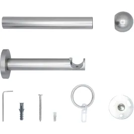 MYDECO 20mm,1-läufig,Rohr,Wandträger 12cm,Endstück Ball Farbe: Edelstahl-Optik, Größe: 120cm