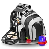 Picknickrucksack 4 Personen - Picknickset 21 TLG. - Wasserabweisender Deluxe Kühlrucksack mit großem Kühlfach - Camping-Besteck und wiederverwendbares Geschirr