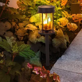 GLOBO 2er Set LED Solarleuchte, Feuer-Effekt, rostfarben, 3in1, 12 cm,