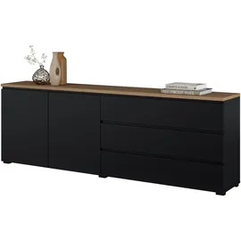 OTTO home Modo 200 x 68 x 34,5 cm Schwarz / Eiche Mauvella