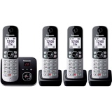 Panasonic KX-TG6864GB Schnurlostelefon mit 4 Mobilteilen und Anrufbeantworter (Bis zu 1.000 Telefonnummern sperren, übersichtliche Schriftgröße, lauter Hörer, Voll-Duplex Freisprechen) schwarz-silber