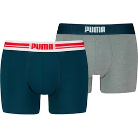 Puma Boxershorts PUMA "PUMA MEN EVERYDAY PLACED LOGO BOXERS 2P", Damen, Gr. XXL, blau (blau, grau melange), Jersey, Obermaterial: 95% Baumwolle, 5% Elasthan, normal, Unterhosen, mit Logo Webbund