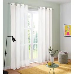 Gardine MY HOME "Malin" Gr. 5, weiß (wollweiß), B:140cm H:265cm, Voile, Polyester, Gardinen, halbtransparent, Gardine, 2-er Set