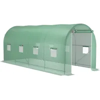 Outsunny Foliengewächshaus Tomatenhaus Tür mit Fenster, Folientunnel aus verzinktem Stahl, stabiles Pflanztunnel, Treibhaus inkl. Erdanker Seilen, Grün