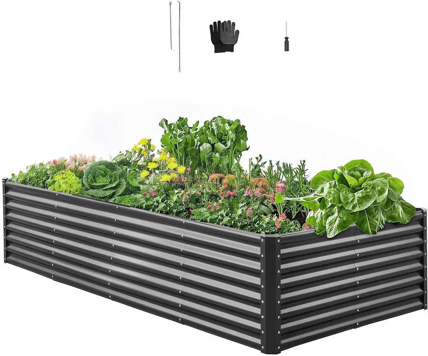 VEVOR Hochbeet Metall 2400x1200x600 mm, Pflanzbeet, Gemüsebeet, Pflanzkasten mit offenem Boden & abgerundeten Kanten, großes Blumenbeet, Kräuterbeet, ideal für Gemüse, Blumen, Kräuter & Sukkulenten