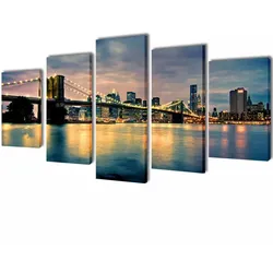 vidaXL Bilder Dekoration Set Brooklyn Bridge Seeblick 200 x 100 cm