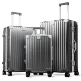 ALPHA CAMP Kofferset 3 Teilig Größe M L XL Reisekoffer Leicht Hartschalenkoffer Polycarbonat Luggage Suitcase mit Rollen TSA Schloss & Aluminium Rahmen Handgepäck Grau