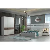 JVmoebel Schlafzimmer-Set Weißes Schlafzimmer Set mit Doppelbett, Nachttischen und Schrank, (4-tlg., Bett/2x Nachttische/Kleiderschrank), Made in Europa weiß