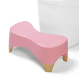 Toilettenhocker, 17,8 cm Kothocker, 250 kg Tragkraft, Toilettenhocker für Erwachsene, Badezimmerhocker mit rutschfester Matte (Rosa/Bambus)