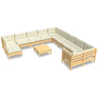 vidaXL 12-tlg Garten-Lounge-Set mit Creme Kissen Kiefernholz