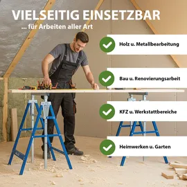 Trutzholm 2x Arbeitsbock 7-fach höhenverstellbar bis 400 kg Stahl verzinkt lackiert blau Klappbock Gerüstbock