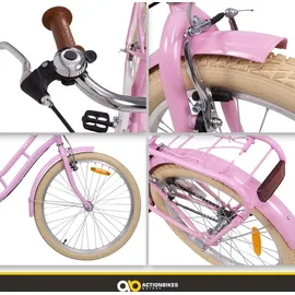 ACTIONBIKES MOTORS Actionbikes Kinderfahrrad Retrostar 24 Zoll Rosa, Fahrradständer, Gepäckträger, Sattel gefedert