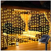 Hs.supply LED-Lichtervorhang Solar Lichterkette mit USB & Fernbedienung –