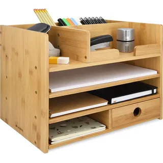 Navaris Schreibtisch Organizer Ablage aus Bambus - 33x24x26cm Ordnungssystem Briefablage aus Holz - für Tisch Büro Schreibtisch - leicht zu reinigen
