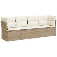 vidaXL 4-tlg Garten-Sofagarnitur mit Kissen Beige Poly Rattan