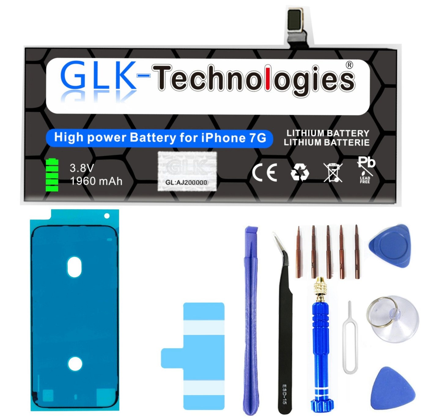 GLK-Technologies Verbesserter Ersatz Akku für iPhone 7 mit Öffnungswerkzeug Smartphone-Akku 1960 mAh (3,83 V)
