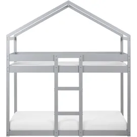 Beliani Hochbett Labatut 90 x 200 cm Kiefer grau