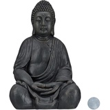 Relaxdays Buddha Figur 50 cm hoch, Feng Shui, Outdoor, Garten Dekofigur, große Zen Buddha Statue, dunkelgrau