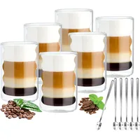 VITEVER Latte Macchiato Gläser Doppelwandig 400ml 6er Pack mit 6 Löffeln Doppelwandige Kaffeegläser Cappuccino Tassen Glas Spiralförmig Thermogläser Teegläser aus Borosilikatglas