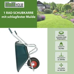 Baumarktplus 1 Rad Schubkarre 100 Liter bis 250 kg Kunststoffmulde Gartenschubkarre Bauschubkarre Schiebkarre