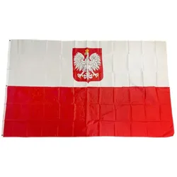 Flagge Polen mit Wappen 90 x 150 cm Fahne mit 2 Ösen 100g/m2 Stoffgewicht