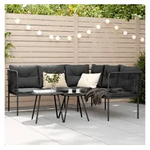 vidaXL Gartensofa in L-Form mit Kissen Schwarz Stahl und Textilene - 2 Jahre Gewährleistung - mind. 14 Tage Rückgaberecht - Schwarz