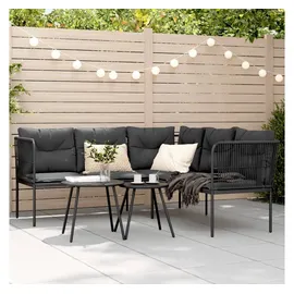 vidaXL Gartensofa in L-Form mit Kissen Schwarz Stahl und Textilene - 2 Jahre Gewährleistung - mind. 14 Tage Rückgaberecht - Schwarz