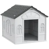 PawHut Hundehütte, Hundehaus mit Satteldach, wetterfest Kleintierhaus für mittelgroße Hunde unter 20 kg, Hundehütte Outdoor, 65 x 75,7 x 63 cm, Grau