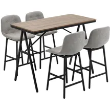 Homcom Bartisch mit Barhocker Set 5-Teilig Stahl Hellgrau 120 x 60 x 91 cm