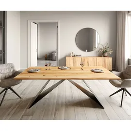 DeLife Esstisch Edge 200x100x2,5-3 Eiche Natur V-Gestell Flachstahl Schwarz Live-Edge - Hellbraun