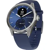 42 mm silber, Silikonarmband blau