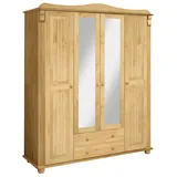 Kleiderschrank HOME AFFAIRE "Adele", beige (natur), B:169cm H:191cm T:53,5cm, Massivholz, Schränke, aus massiver Kiefer,Spiegel beim 4-und 5-trg.Schrank, Innenausstattung