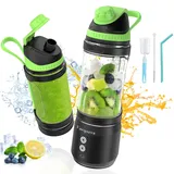 Tragbarer Mixer Smoothie Maker,700ml Vaeqozva Mini Smoothie Mixer To Go Typ-C Wiederaufladbar,Portable Blender mit Reisedeckel & BPA-Freier Flasche für Saft Shake Smoothie Fresh Juice,Schwarz-Grün