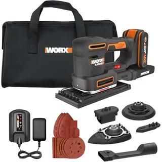 Worx WX820 Akku-Multischleifer – Schleifen ohne Staub – 5-in-1 Funktionen: Exzenter-, Fein-, Detail-, Konturen-, und Fingerschleifer – variable Geschwindigkeit – inkl. Akku & Ladegerät
