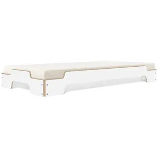 Stapelliege Müller Möbelwerkstätten weiß mit Birkenmultiplexkante, Designer Rolf Heide, 23x93 cm