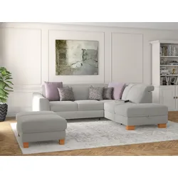 Ecksofa SIT & MORE "Dundee L-Form", silber, B:263cm H:86cm T:219cm, Sofas, mit Federkern und Massivholzfüßen, wahlweise mit Kopfteilverstellung