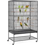 Großer Vogelkäfig mit 4 Holzstangen und 360° Rollen, Vogelvoliere mit 2 Türen und schmutzwanneneinsatz 56x93x153 cm, Schwarz - Yaheetech