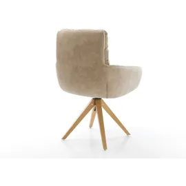 DeLife Polsterstuhl Abelia-Flex mit Armlehnen Holzgestell kantig Natur Mikrofaser Beige Vintage