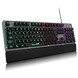 RaceGT Gaming Tastatur Kabel, Tastaturen LED Handballenauflage Beleuchtet Full Size Metallplatte Keyboard mit Nummernblock, Multimedia Tasten, DE QWERTZ Layout, für Office PC Gamer Laptop Xbox