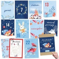 PAPIERDRACHEN Adventskalender 24 Karten Adventskalender - Geschenkidee in der Vorweihnachtszeit, zum Basteln und Verschenken blau