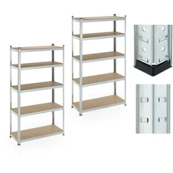 Relaxdays Schwerlastregal, 2er Set, 5 Ebenen, 180x100x40 cm, 500 kg Tragkraft, Stahl, Lagerregal Keller & Garage, silber