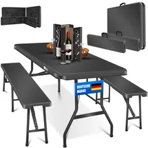 Kesser KESSER® Bierzeltgarnitur 3-teilig Set Tisch & 2x Bank Buffettisch für drinnen & draußen Gartengarnitur klappbar Kunststoff Klapptisch Gartentisch inkl. Abdeckung & Tragegriffe
