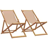 vidaXL Strandstühle 2 Stk. Klappbar Taupe Stoff und Massivholz