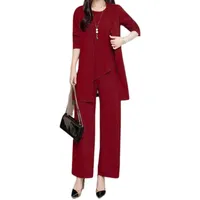 JIAALU Hosenanzug Damen 3-Teiliges Chiffon Shirt Tüll Abendanzug Sets Elegant Vintage 3-Teiliges Set Outfit Hohe Taille Hosenanzug Cocktail Party Festlich Hosenanzug - XL