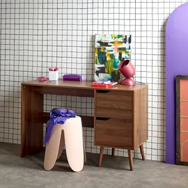 sweeek - Schreibtisch mit 2 Schubladen mit Holzdekor - Nussbaumlook - Braun